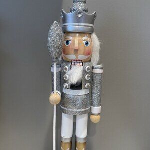 Silver Glitter Nutcracker King Figurine Holiday Decor 15"